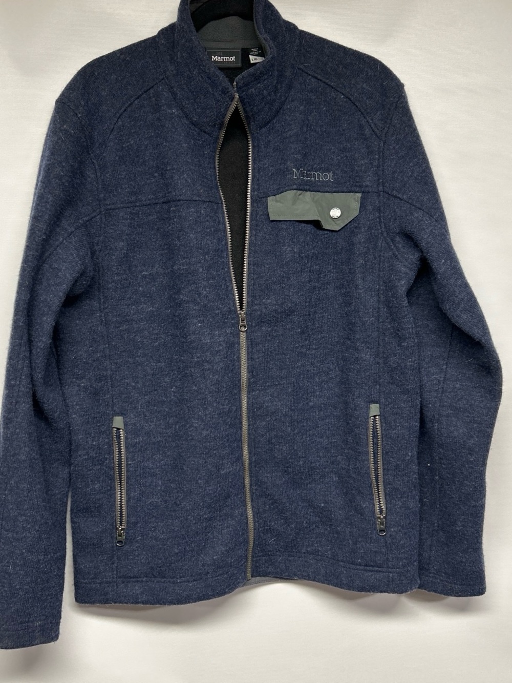Marmot Men's Navy Full-Zip Knit Jacket with Olive Trim